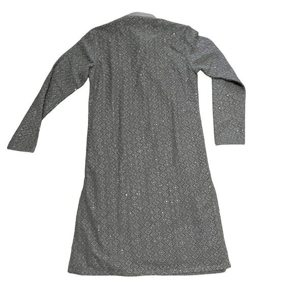 SENSO Indian Kurta Gray Long Sleeve High Neck Tunic Sequin Dress Women’s Sz 40/M - Picture 10 of 11